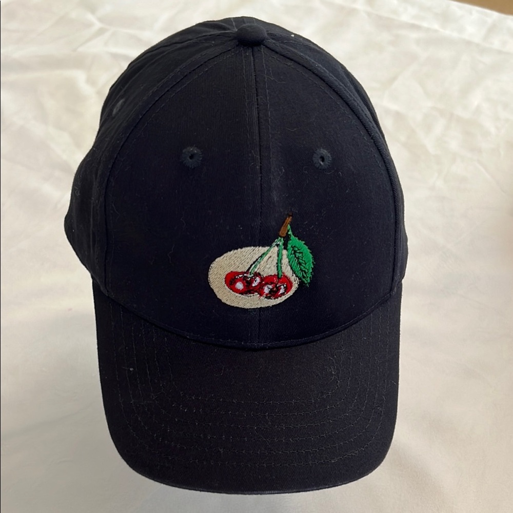 Black Baseball Cap with Cherry Embroidery